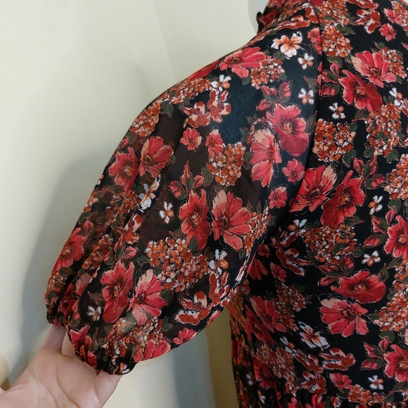 1. STATE Sheer Floral Fuchsia Pink & Black Ruffle Babydoll Spring Summer Dress - Picture 7 of 15